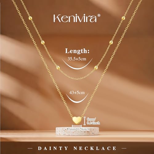 Kenivira Dainty Layered Gold Heart Necklaces For Women Cute 18K Gold Plated Heart Pendant Necklace For Women - image 5