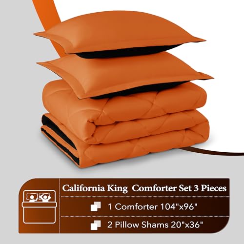 Image of downluxe California King Comforter Set - Orange and Black Cal King Comforter Set, Soft Bedding Sets for All Seasons - 3 Pieces - 1 Comforter (104 inchx96 inch) and 2 Pillow Shams(20 inchx36 inch)