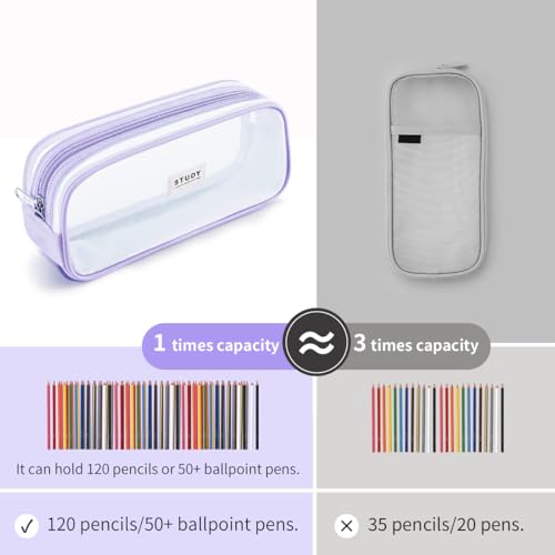 Image of Fancy Forest Kalidi Grid Mesh Pencil Case - Large Capacity Pouch With Zipper for School, Office - Multi-Purpose Stationery Pen Bag for Teen Girls, Boys, Men, Women - Purple