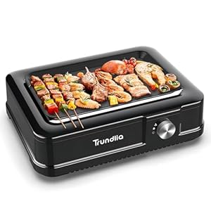 Electric Smokeless Indoor Grill, glass-sealed tubes, 1660W, 446°F Rapid Infrared Heating,Larger Size15*10 Nonstick Surface, Indoor BBQ,outdoor patio events, camping trips,RV travels (Black)