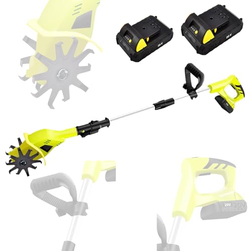 Motozappa elettrica senza fili da 20 V, coltivatore a basso rumore con larghezza di 10,5 cm/25 cm, profondità 25 cm/22 cm, 250/270 giri/min per prato e giardinaggio
