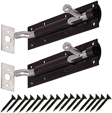 TERF® Heavy Duty Tower Door Bolt Barrel Slide Lock Cranked Necked Door Bolt Black 175mm [7''] Door Latch with Screws Ideal Door Locks for Internal and External Doors - Pack of 2