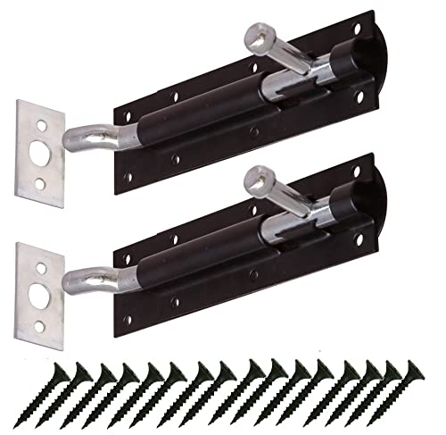 TERFHeavy Duty Tower Door Bolt Barrel Slide Lock Cranked Necked Door Bolt Black 175mm [7''] Door Latch with Screws Ideal Door Locks for Internal and External Doors - Pack of 2