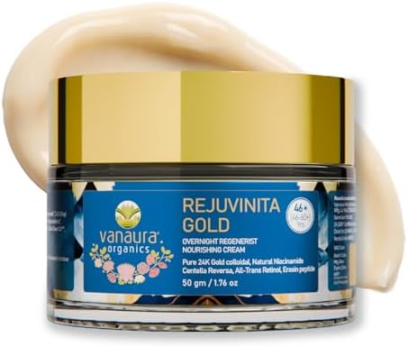 Vanaura Organics Rejuvinita Gold 46+ | Overnight Cream for Glowing Skin | Anti Ageing Night Cream for Women and Men | Pigmentation & Wrinkles |Tanning & Dullness | for 46-60 Age groups