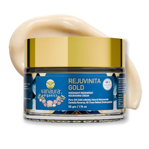 Vanaura Organics Rejuvinita Gold 46+ | Overnight Cream for Glowing Skin | Anti Ageing Night Cream for Women and Men | Pigmentation & Wrinkles |Tanning & Dullness | for 46-60 Age groups