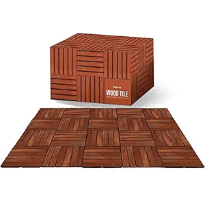 Wood Interlocking Flooring Tiles Solid Teak Wood Oiled Finish Pack of 10 12??x12?? Decking Tile with Strong PPC Base UV Protected Tiles Snap Lock Mechanism for DIY Wooden Flooring Patio Deck Terrace