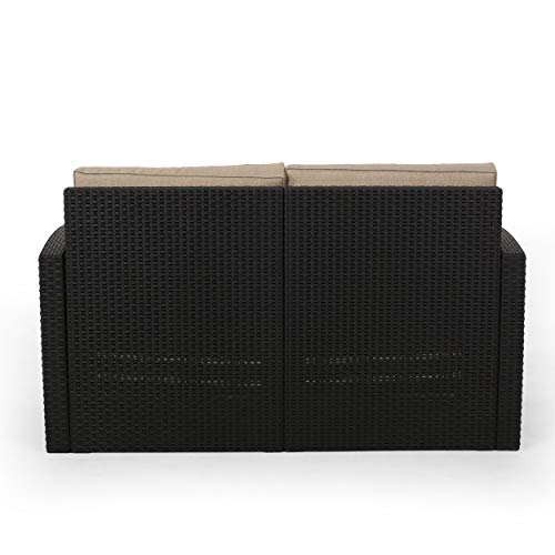 Christopher Knight Home Oliver Outdoor Faux Wicker 4 Seater Chat Set With Cushions, Black And Beige #TOP3