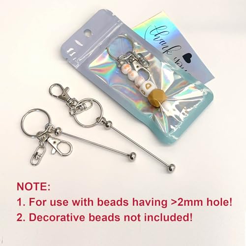 Image of 42 /84 /126 Pcs Beadable Keychain Bars Bulk Blank DIY Beaded Keychain Making Supplies with Bag Thank You Card