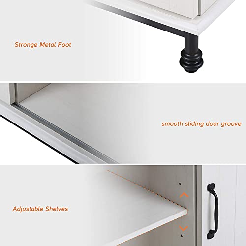 Wampat Sideboard Buffet Cabinets With Sliding Barn Door, Wood Coffee Bar Tables, Accent Cabinet Entryway Storage Table, Cabinets For Dining Room, Living Room,White #TOP4