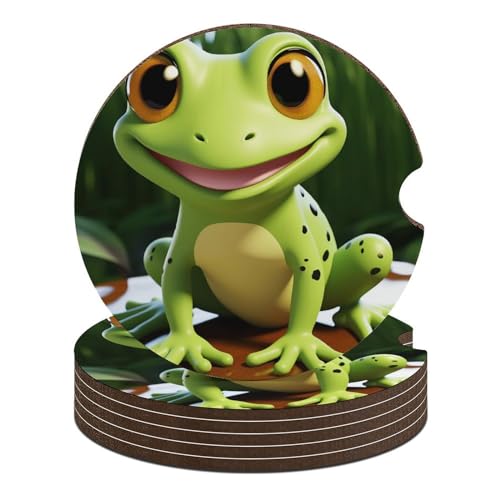 Dessous de verre grenouille contre les taches de verre sur table en bois