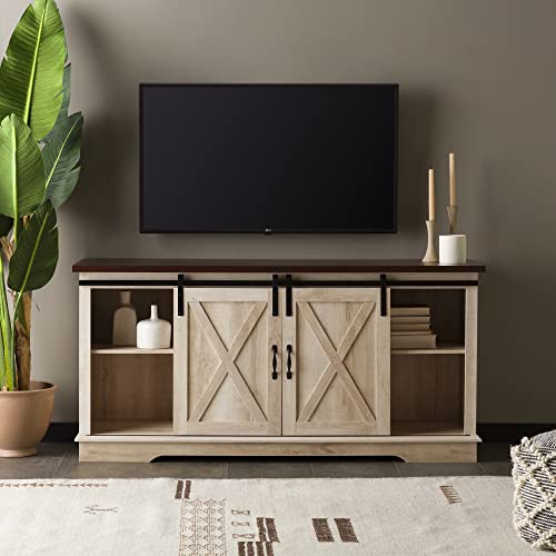 image for Walker Edison Richmond Modern Farmhouse Sliding Barn Door TV Stand for