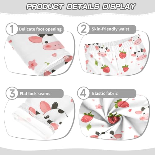 Wusikd Cute Cow Girls' Leggings Toddler Doodles Strawberry Kids Yoga Pants Dance Active Tights 4T3