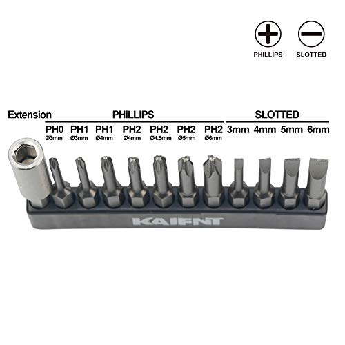 KAIFNT K456 Magnetic Phillips/Slotted Screwdriver Bit Set with Extension Bit Holder, Quick-Change 1/4-Inch Hex Shank, 12-Piece