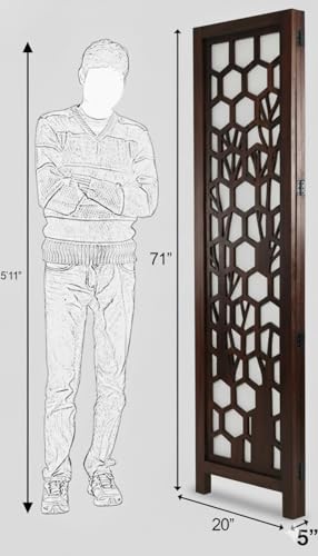 Image of Home & Goods International Wooden Room Divider Partition - Wood Screen Separator for Living Room, Bedroom, Office, Restaurant || Kangra Badrun Design, White (5 Panel)