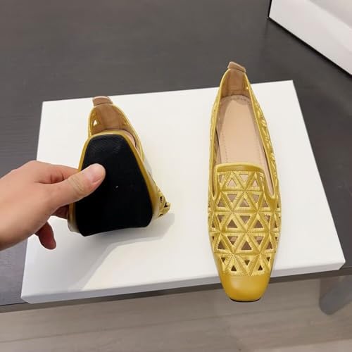 WENJIAZHIZHI Women Ballet Flats Square Toe Eyelets Ballerina Flats Comfortable Slip-on Dressy Shoes4