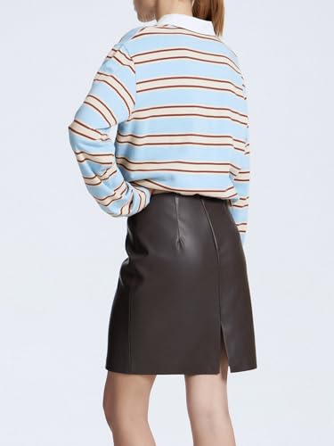 Women Striped Rugby Shirts Vintage Oversized Long Sleeve Collared Polo Shirt Y2k Button Up Pullover Sweatshirt Top4