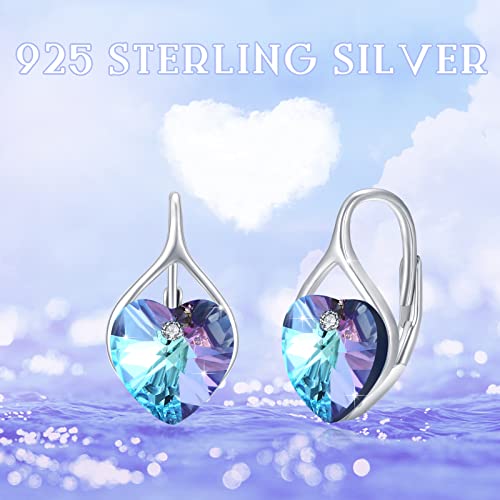 Delicate Simple Basic Austrian Crystal Leverback Earrings For Women Girls Hypoallergenic 925 Sterling Silver Heart Crystal Earrings For Sensitive Ears #TOP6
