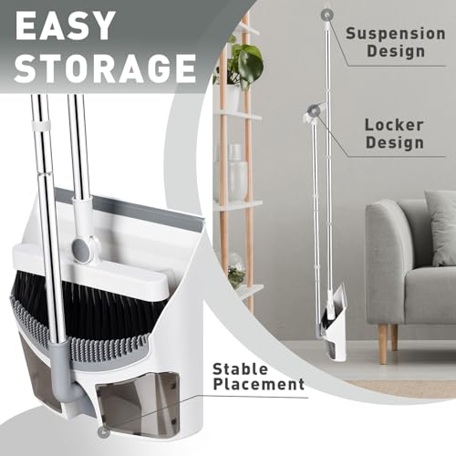 Hibaby Besen- und Kehrschaufel-Set für Zuhause, 137.2 cm Langer Griff, leicht, 180° drehbar, Besen-Kombination, stehende Kehrschaufel mit Kammzähnen, Lobby, Bodenreinigung – Bild 7
