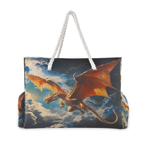 ALAZA Dragon Sky Cloud Animal Large Beach Bag Shoulder Swim Tote Bag for Gym Travel Women2