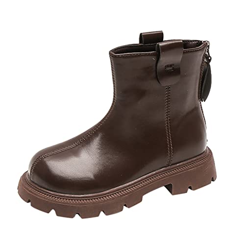 Winter Children Ankle Boots Kids Girls Flat Soles Thick Soles Non Slip Zipper Warm Casual Comfortable Dress Booties (Brown, 6-7 Years Little Child)