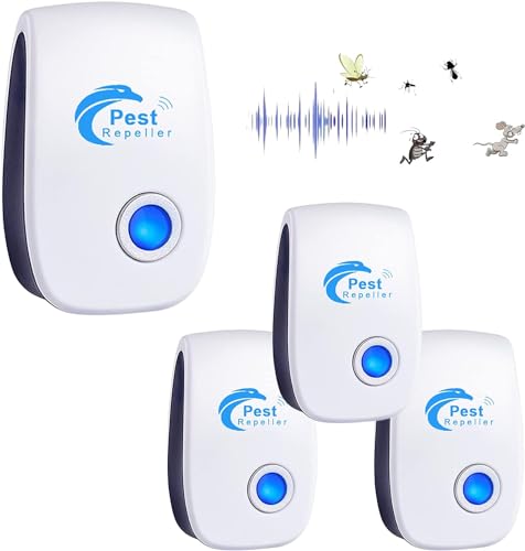 Repelente Ultrasónico de Plagas, 4 Pack Electrónico Repelente Mosquitos Insectos Control de Plagas,Repelente Ultrasónico Ratas para Interiores Anti Cucarachas, Moscas, Mosquitos, Ratones, Arañas