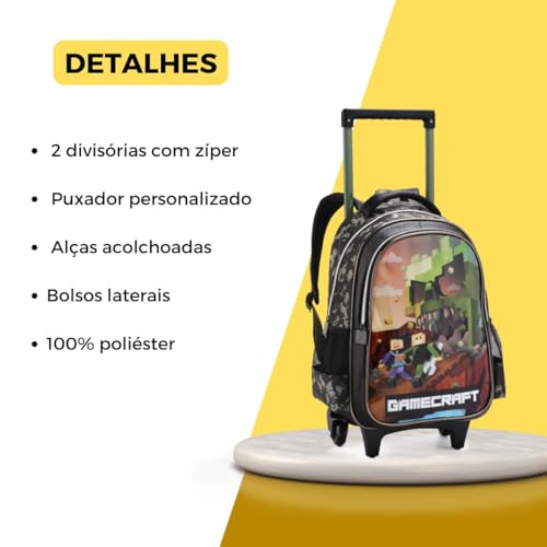 Kit Mochila Rodinha Lancheira Estojo Gamecraft Escolar