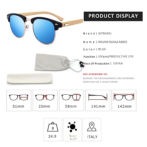 MYSNKU Polarized Sunglasses For Women And Men Semi Rimless Frame Retro Wood Sun Glasses4