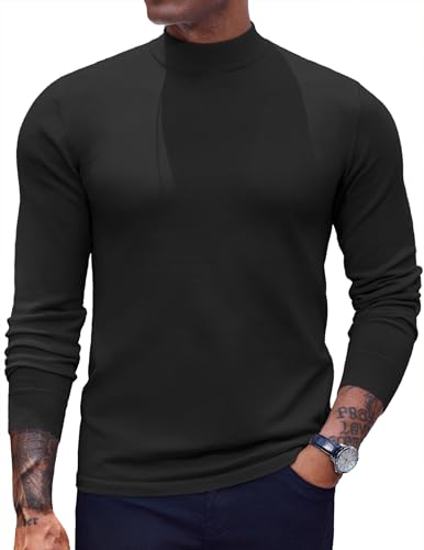 COOFANDY Men's Mock Turtleneck Long Sleeve T Shirts Basic Casual Knitted Half Neck Thermal Lightweight Pullover Sweater