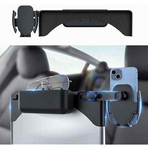For Tesla Model Y/3 Phone Mount, Silent Non-Adhesive Screen Cradle for 5.5-7.0" Phones, Easy Tool-Free Install, 360° Rotation, Silicone Sunglasses Organizer – 2024 Upgrade for Secure Dashboard Fit Cover
