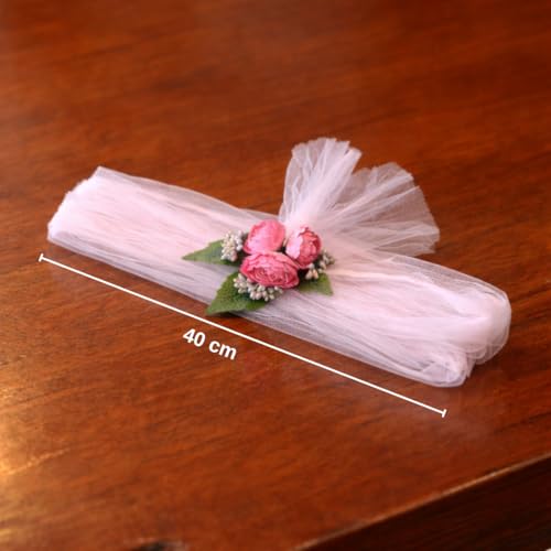 Image of SATYAM KRAFT 6 Pcs Ready-to-use Net Band with Flower Bunch - Reusable Wedding Trousseau Packing, Trolley Bag Decoration, Crafting & DIY Projects (Multicolor) (Pack of 6)
