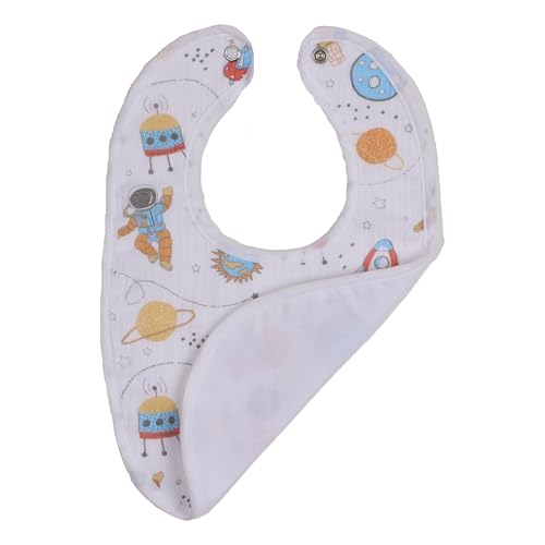 Image of abracadabra Muslin Bibs with Adjustable Snap Button Closure, Super Absorbent, Soft, Comfortable & Lightweight, Set of 3 - Rocketman