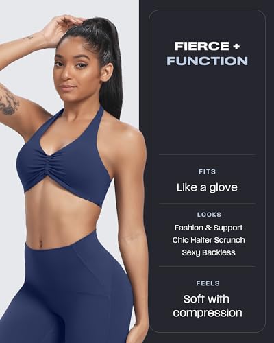 Image of Aoxjox Women's Workout Sports Bras Fitness Taylor Scrunch Halter Bra Yoga Crop Tank