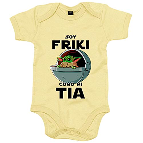 Body bebé soy friki como mi tia ilustración baby yoda - Amarillo, 6-12 meses