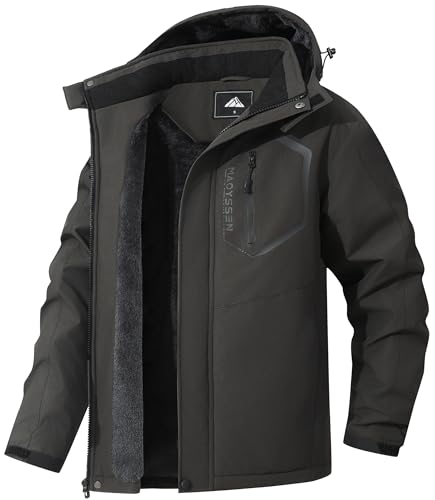 Image of Men's Mountain Ski Jacket Winter Snow Coats Waterproof Warm Fleece Lining Jacket Parka with Hooded