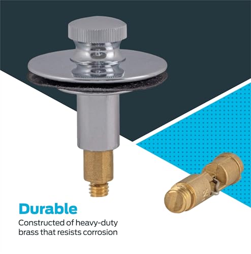 Image of EZ-FLO Bathtub Drain Stopper, Lift and Turn Tub Drain Replacement with Rubber Seal, 3 /8 Inch Brass Stem, Chrome Plated, 35255