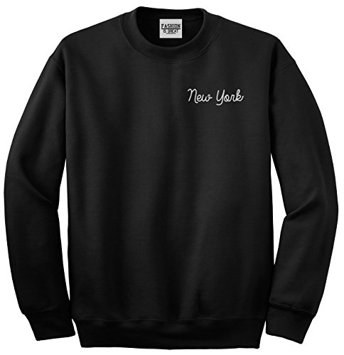 New York NY Script Chest Crewneck Sweatshirt Black X-Large