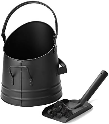 Mind Reader MASH-BLK Large Fire Place Ash Bucket, Pellet Bucket with Shovel, Black,Small