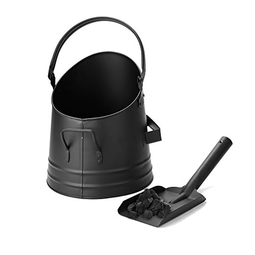 Mind Reader MASH-BLK Large Fire Place Ash Bucket, Pellet Bucket with Shovel, Black,Small