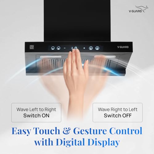 Image of V-Guard BLDC Chimney for Kitchen 60 cm | 1500 m /h Suction | Low Noise Operation | Free Installation Kit | Heat Auto Clean | Gesture Control with Touch Panel | V-Guard BT 60