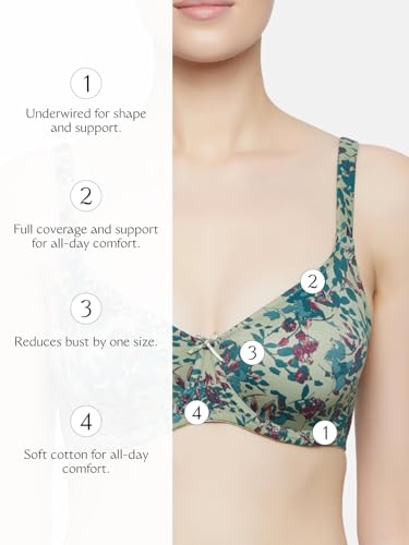 Image of Triumph Minimizer Bra for Women Wired Non Padded Floral Bra My Flower Minimizer Series Full Coverage Soft Microfiber Lingerie High Center Bridge Supportive Multi-Colour 34C Pack of 1