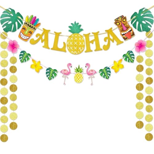 WERNNSAI Hawaiian Party Decorations - Aloha Banner Bunting Tiki Party Decorations Tropical Luau Supplies Aloha Hawaiian Decoration for Tiki Bar Summer Celebration Pool