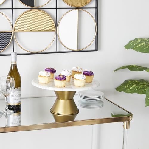 CosmoLiving by Cosmopolitan Ceramic Decorative Cake Stand Cake Plate with Gold Base, Stand 14" x 14" x 7", White - Image 3