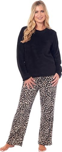 KATE MORGAN Womens Pyjamas Warm Fleece Pyjamas for Women Sets Pjs S-XL | Soft Twosie Pyjama Set for Ladies Gifts for Her Black L
