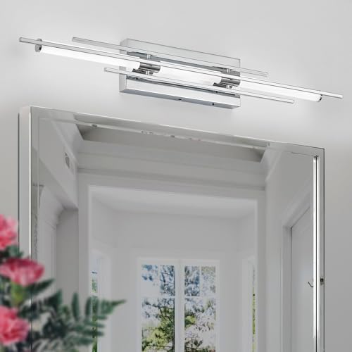 Image of 31 inch Chrome Bathroom Vanity Light Dimmable 5CCT Bathroom LED Wall Light Over Mirror Modern Wall Mount Lighting Fixture Hardwired