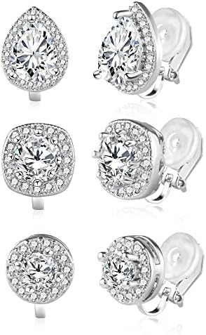 Clip On Earrings Pearl Clip On Earrings Diamond Clip On Earrings for Women Men Non Pierced Earrings Set