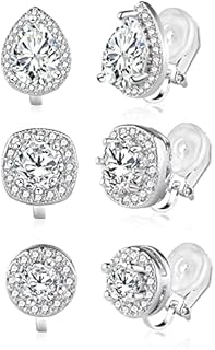 Clip On Earrings Pearl Clip On Earrings Diamond Clip On Earrings for Women Men Non Pierced Earrings Set