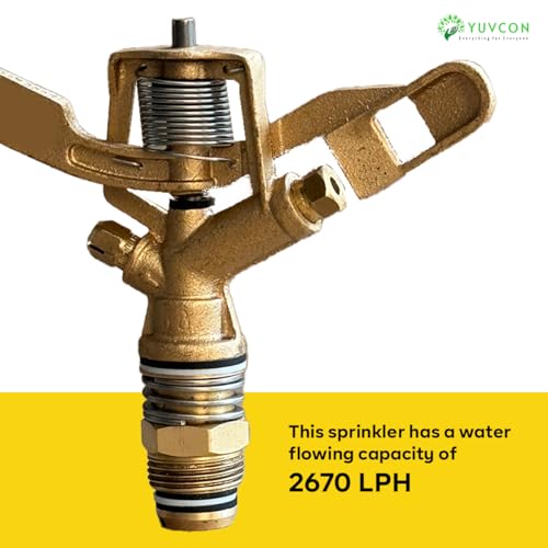 Image of YUVCON Brass Sprinkler, Water Sprinkler for Gardening, Agriculture & Irrigation, 360 Degree Rotation, 3 /4 inch, 20 feet Radius Range, Heavy-Duty Metal Sprinkler