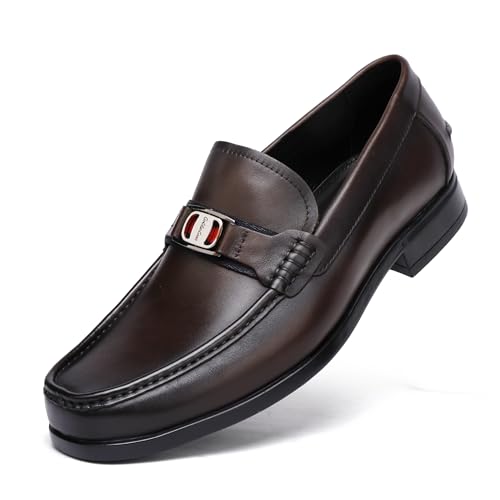 Formal Men’s Dress Loafers Classic Leather Buckle Slip-On Penny Shoes Business Wedding Dress Shoes Driving Moccasins for Men, Coffee, 8.5 - image 1