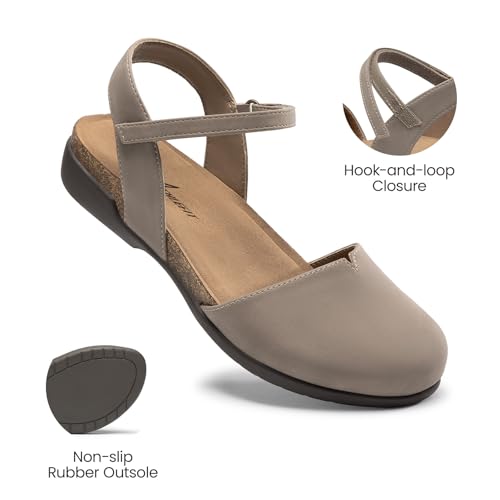 Image of Athlefit Women's Closed Toe Sandals Comfort Cork Footbed Arch Support Flat Sandals
