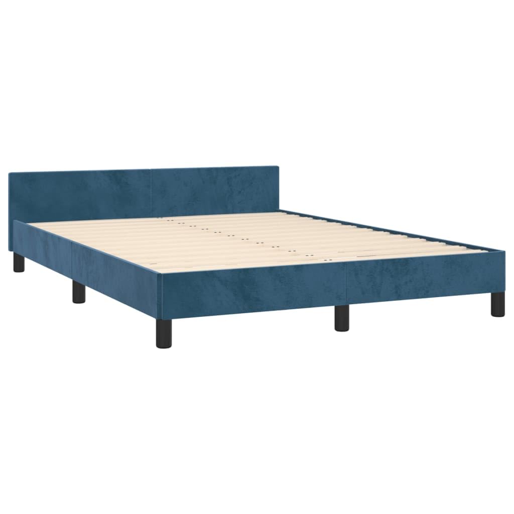 Dunkelblaues Samt Bettgestell 140x190 cm, höhenverstellbares Kopfteil, Stabiler Holzrahmen, für Schlafzimmer Möbel, Komfortables Platform Bett